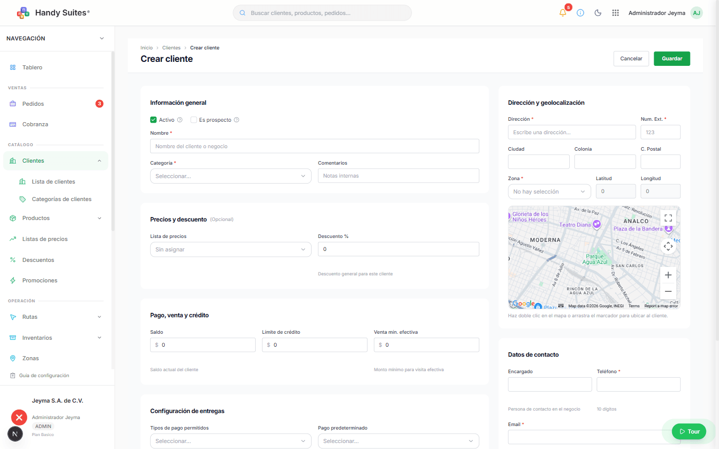 Módulo de creación de clientes en Handy Suites